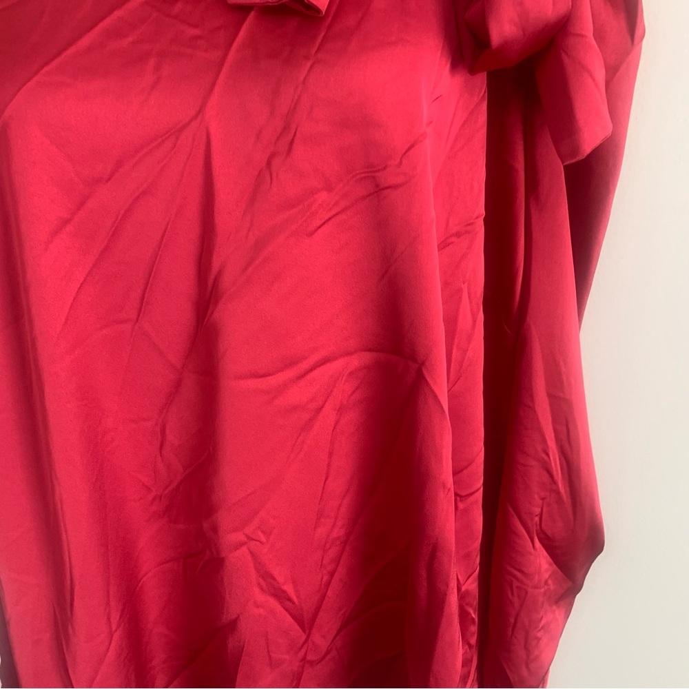 Eloquii Satin Long Sleeve Bow Gathered Blouse - Picture 10 of 10